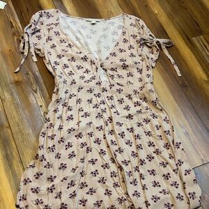 American Eagle Outfitters Tan and Purple Floral Mini Dress